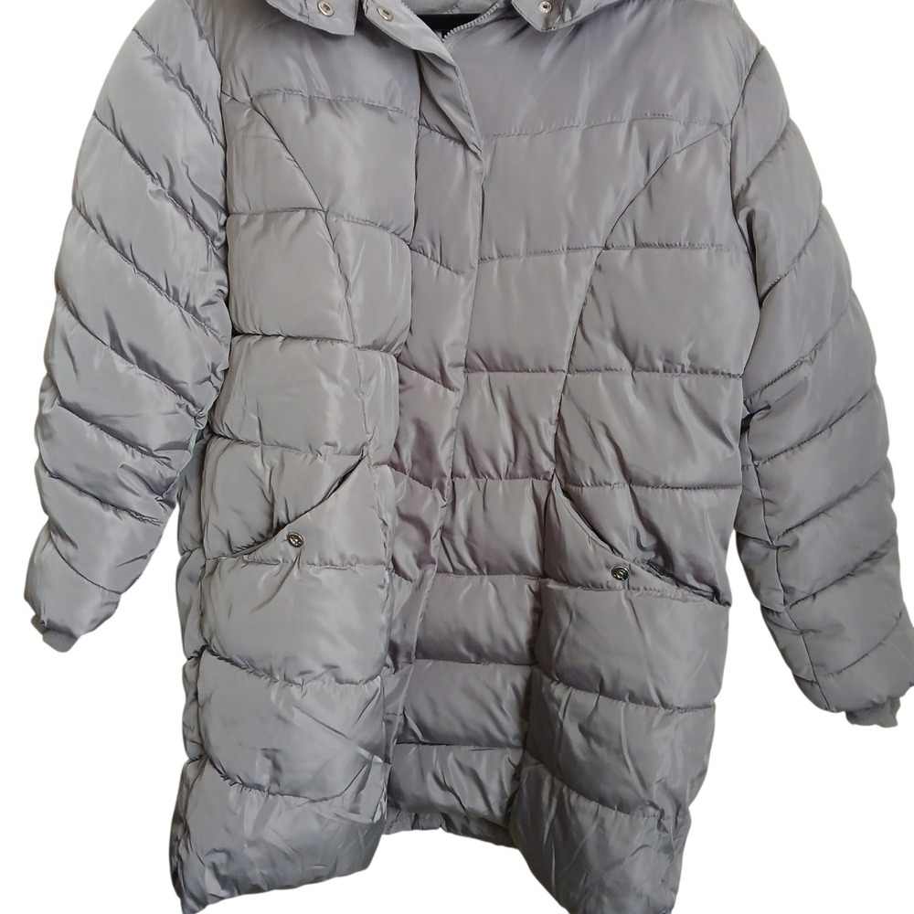 Steve Madden Gray Puffer Coat Womens Plus Size 2X Long Quilted Winter Jacket - Picture 3 of 16
